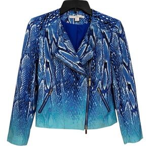 Boston Proper Moto Jacket Blue Reptile Print Zip Closure Women’s Size 2